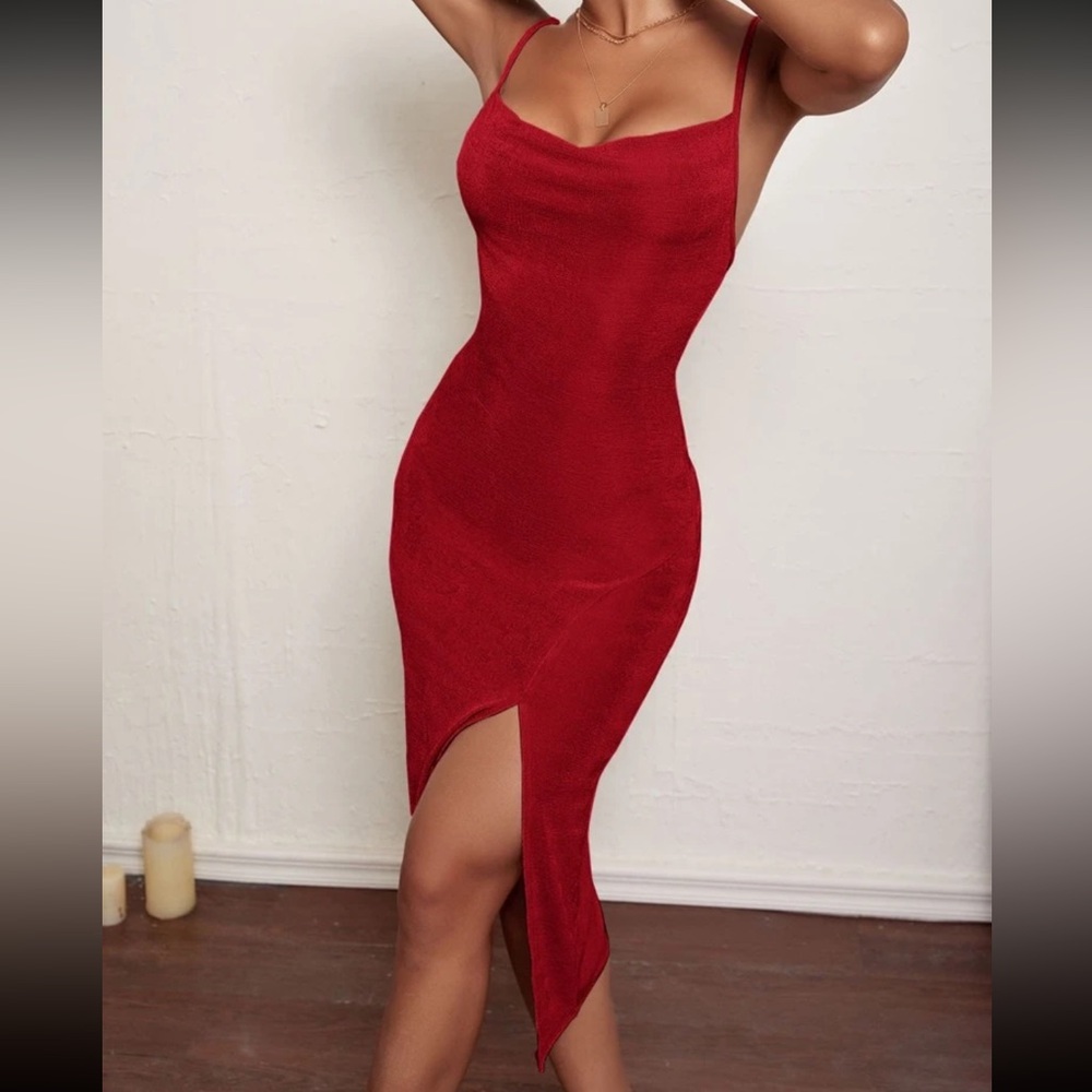 XS (Size 2) BAE Solid Split Hem RED Cami Bodycon Dress